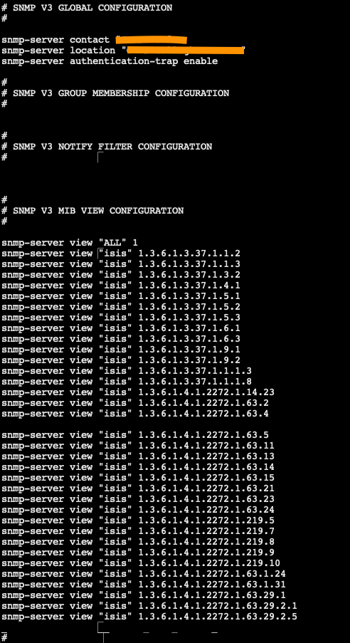 snmp config from working switch