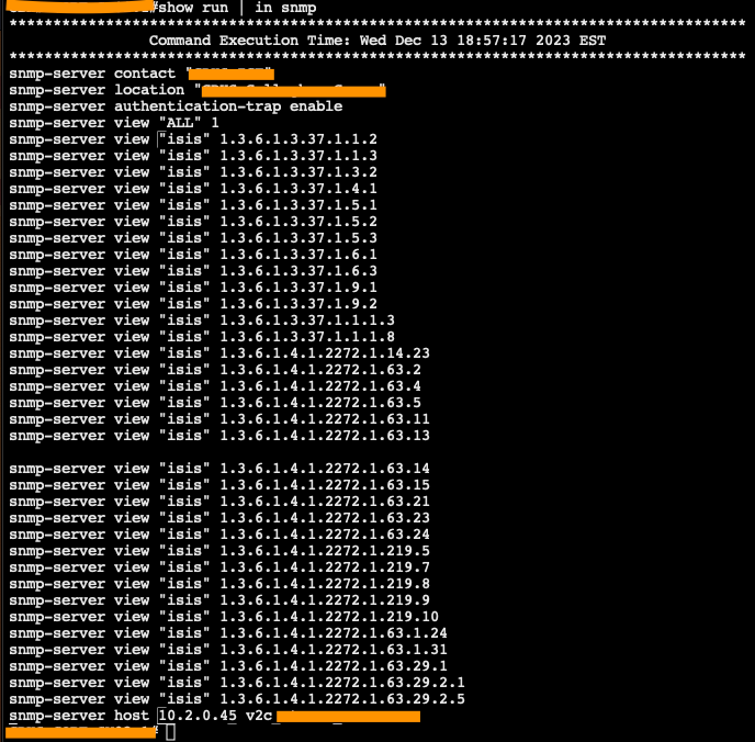 snmp config from working switch